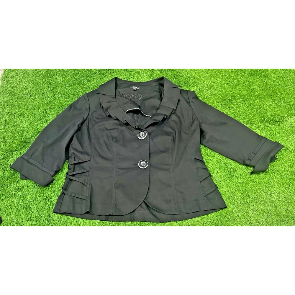 Vex Collection Women's Two-Button 90's Blazer Black Stretch Lightweight 42